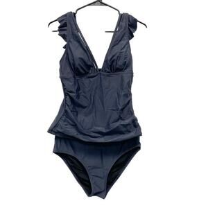 Cupshe Women's‎ Flutter Sleeve Tankini & Hipster Bottoms Navy Blue Size Medium